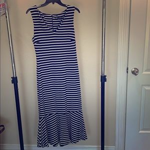 Banana Republic navy and white stripe midi dress